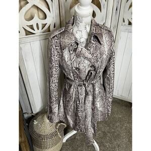 Via Spiga Snake Print Belted Belted Pea Coat Brown Cream Multi Button Size Large